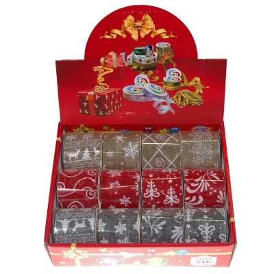 Κορδέλα χριστουγ. 6,3εκ. x 2.7μ. λινάτσα σε διαφ. χρώματα Κορδέλα χριστουγ. 6,3εκ. x 2.7μ. λινάτσα σε διαφ. χρώματα