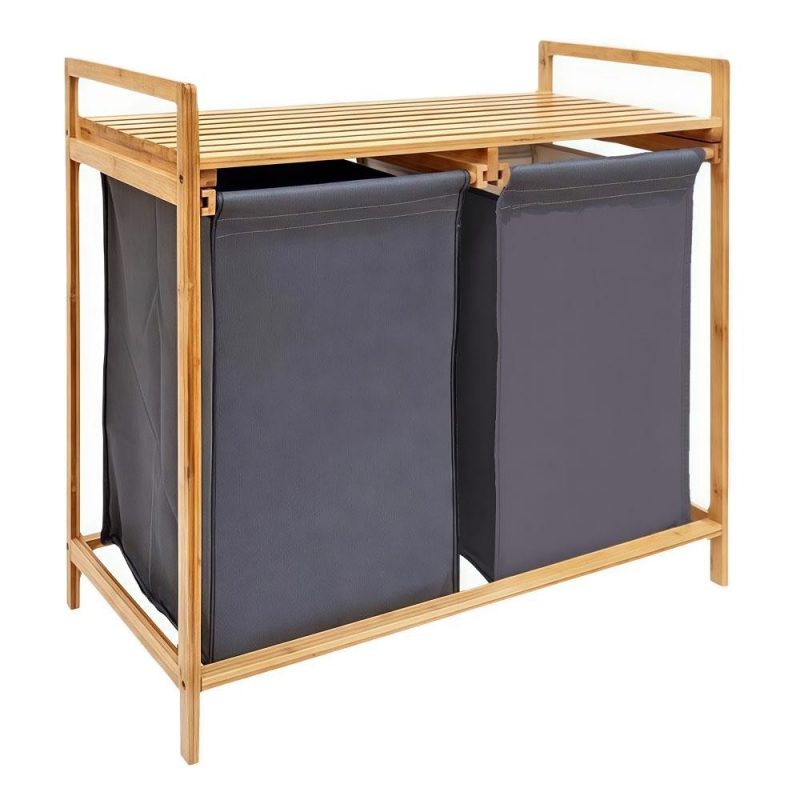 Καλάθι απλύτων διπλό Nextdeco μπαμπού Υ70x67x36.5εκ.