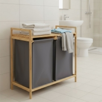 Καλάθι απλύτων διπλό Nextdeco μπαμπού Υ70x67x36.5εκ.