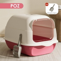 Τουαλέτα γάτας με καπάκι - πορτάκι ροζ 50×35×35εκ.