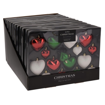 Σετ χριστουγεννιάτικα στολίδια-καρδιές 16 τεμαχίων,  3 σχεδίων παραδοσιακές