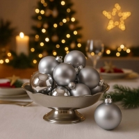 Σετ 16 χριστουγεννιάτικες γυάλινες μπάλες ασημί Ø8εκ.
