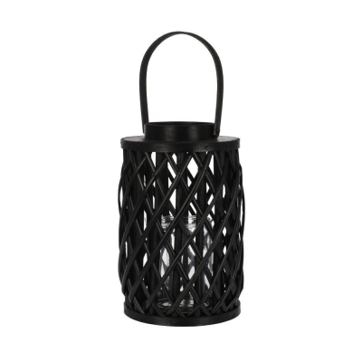 Φανάρι από ιτιά με γυάλινο κύλινδρο μαύρο Υ32xØ19εκ