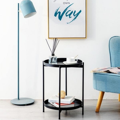 Κομοδίνο - τραπέζι στρογγυλό με 2 επίπεδα μαύρο Ø42x50εκ. Κομοδίνο - τραπέζι στρογγυλό με 2 επίπεδα μαύρο Ø42x50εκ.