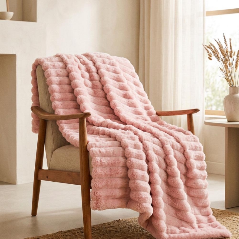 Κουβέρτα faux fur ροζ 150x200εκ.