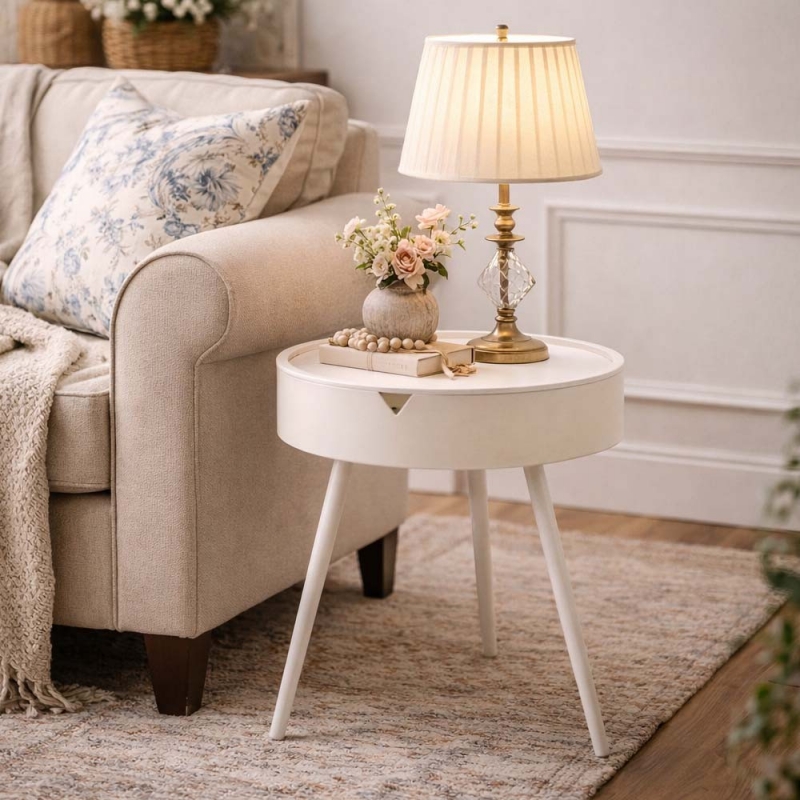 Τραπεζάκι - κομοδίνο με αποθηκευτικό χώρο Nextdeco λευκό Υ54xØ40,5εκ.