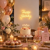 Φωτιζόμενη επιγραφή LED Neon Happy Birthday θερμό λευκό 42x28εκ. Φωτιζόμενη επιγραφή LED Neon Happy Birthday θερμό λευκό 42x28εκ.