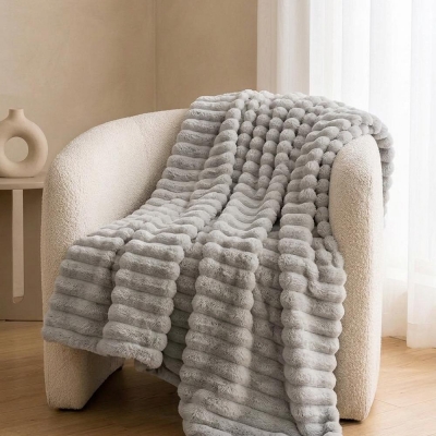 Κουβέρτα faux fur γκρι 200x230εκ.