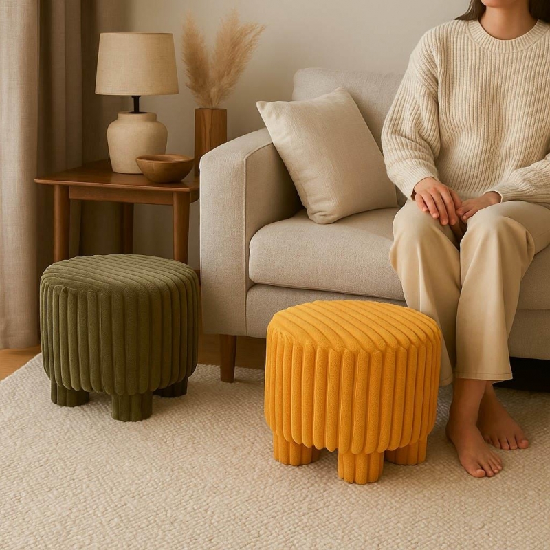 Σκαμπό κοτλέ ώχρα 40x40x29εκ. Σκαμπό κοτλέ ώχρα 40x40x29εκ.