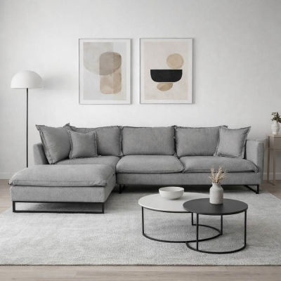 Καναπές γωνιακός Nextdeco Siegfried αριστερή γωνία γκρι Y85x286x183εκ.