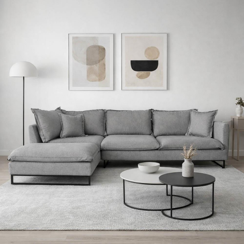 Καναπές γωνιακός Nextdeco Siegfried αριστερή γωνία γκρι Y85x286x183εκ.