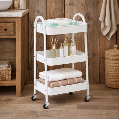 Τρόλεϊ- καλάθι Υ75x42,5x29,5εκ. με 3 θήκες αποθήκευσης λευκό