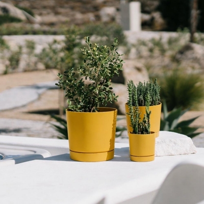 Γλάστρα Tubo μουσταρδί Y17,5xΦ17,8εκ.