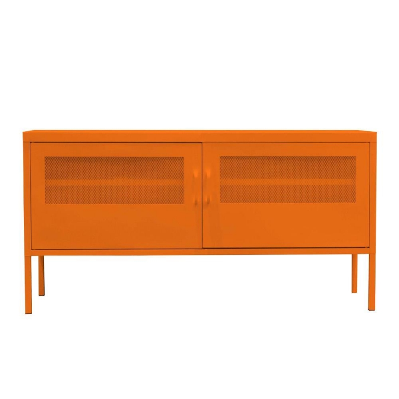 Έπιπλο τηλεόρασης μεταλλικό Nextdeco με ανοιγόμενες πόρτες πορτοκαλί Υ60x118x40εκ.