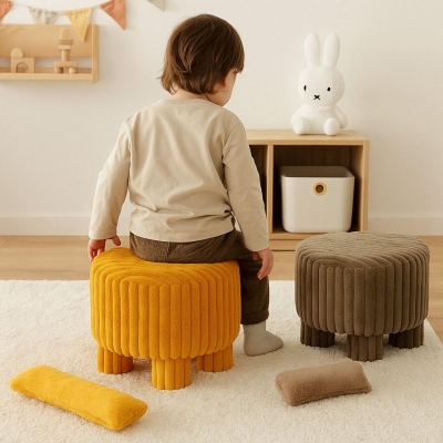 Σκαμπό κοτλέ λαδί 40x40x29εκ.