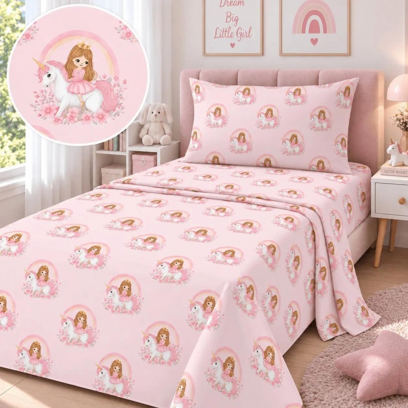 Σετ παιδικά σεντόνια μονά Princess Coral από 100% βαμβάκι 170x260εκ.