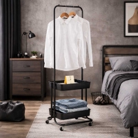 Κρεμάστρα ράγα ρούχων 2 ράφια Nextdeco μαύρη Υ150x45x35εκ.