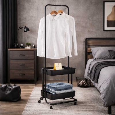 Κρεμάστρα ράγα ρούχων 2 ράφια Nextdeco μαύρη Υ150x45x35εκ.