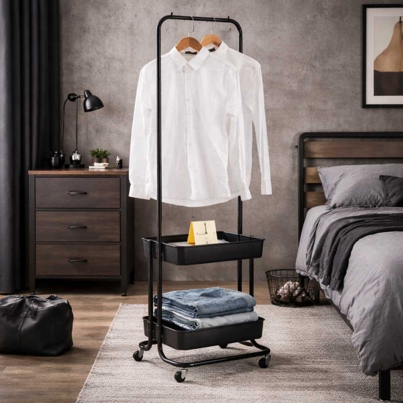 Κρεμάστρα ράγα ρούχων 2 ράφια Nextdeco μαύρη Υ150x45x35εκ.