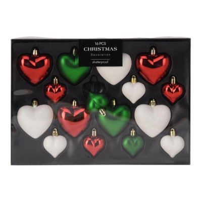 Σετ χριστουγεννιάτικα στολίδια-καρδιές 16 τεμαχίων,  3 σχεδίων παραδοσιακές