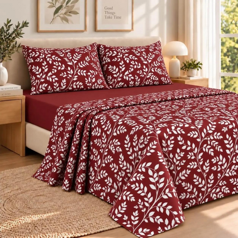Σετ υπέρδιπλα σεντόνια Irida redwine από 100% βαμβάκι 245x260εκ.