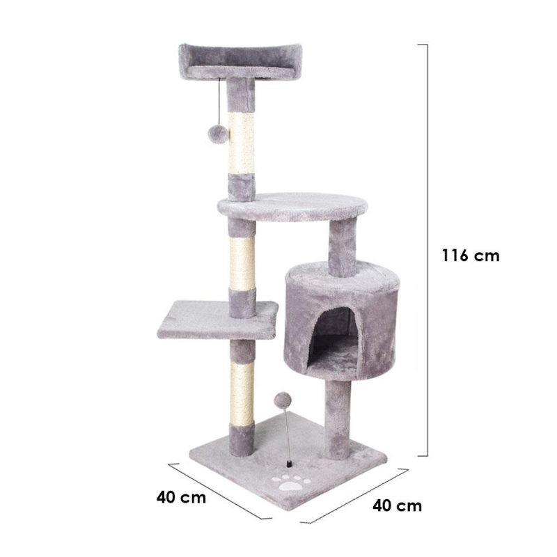 Γατόδεντρο - Ονυχοδρόμιο με φωλιά - πλατφόρμες γκρι Υ116×40×40εκ.