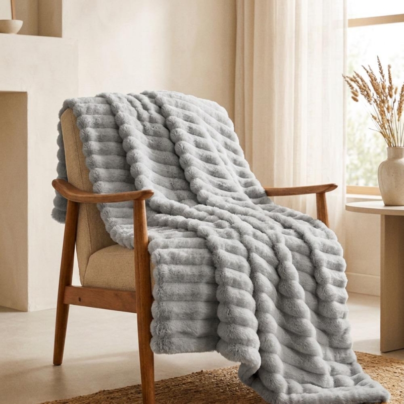 Κουβέρτα faux fur γκρι 150x200εκ.