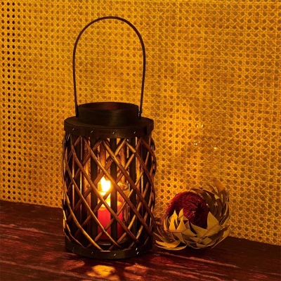 Φανάρι από ιτιά με γυάλινο κύλινδρο Υ25xØ15εκ. Καφέ Φανάρι από ιτιά με γυάλινο κύλινδρο Υ25xØ15εκ. Καφέ