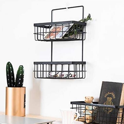 Επιτοίχιο καλάθι, μαύρο, μεταλλικό, Υ35x25x10 εκ. βάθος, 2 θέσεις Επιτοίχιο καλάθι, μαύρο, μεταλλικό, Υ35x25x10 εκ. βάθος, 2 θέσεις