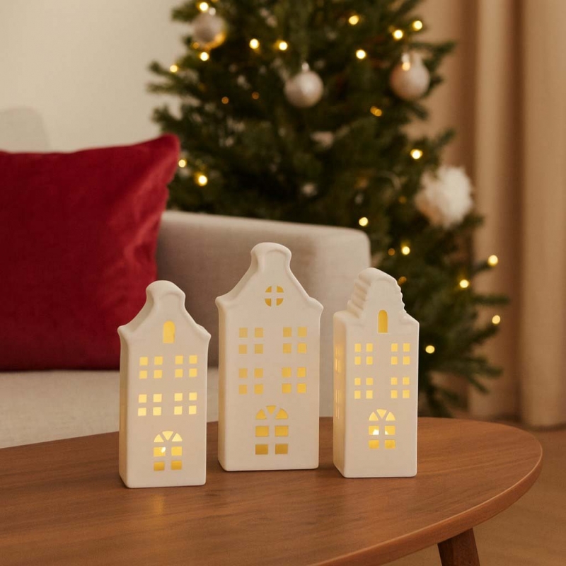 Σπιτάκι LED κεραμικό Υ23,5εκ στρόγγυλη στέγη Σπιτάκι LED κεραμικό Υ23,5εκ στρόγγυλη στέγη