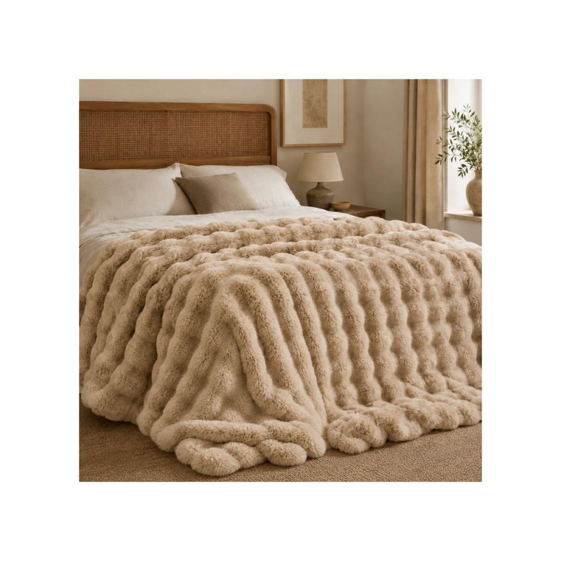 Κουβέρτα faux fur καφέ ανοιχτό 160x200εκ.