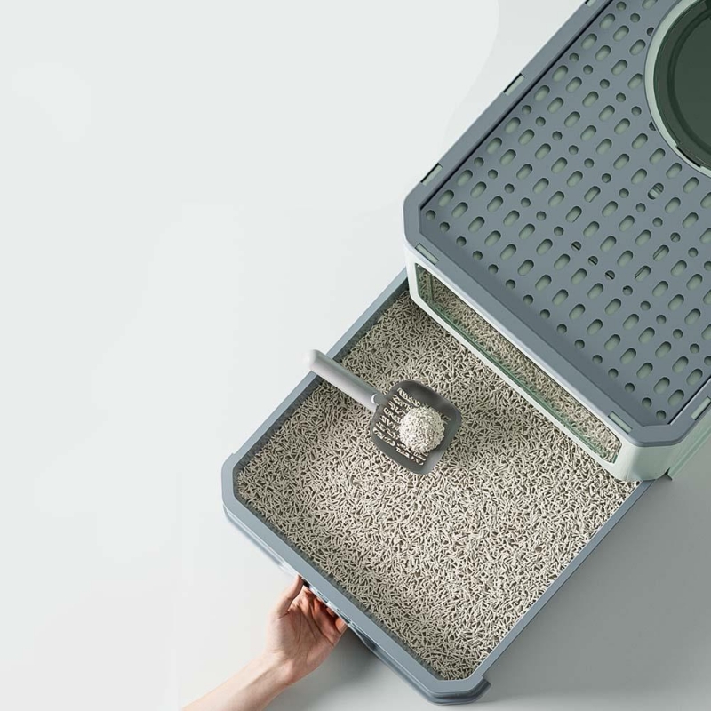 Κλειστή τουαλέτα γάτας με συρτάρι πράσινη 50×40×40εκ.