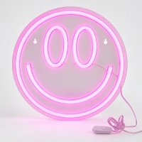 Φωτιζόμενο διακοσμητικό LED Neon Smiley ροζ 25x25εκ. Φωτιζόμενο διακοσμητικό LED Neon Smiley ροζ 25x25εκ.