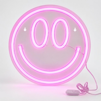 Φωτιζόμενο διακοσμητικό LED Neon Smiley ροζ 25x25εκ.