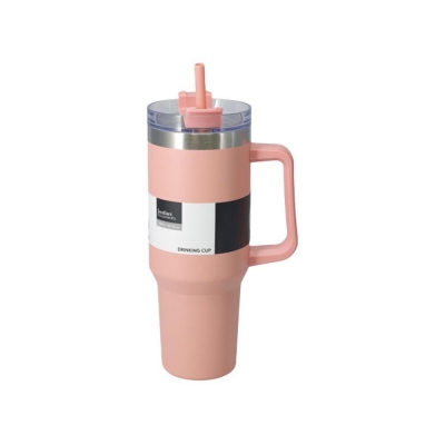 Θερμός ποτήρι 1200ml σομόν ανοξείδωτο με καλαμάκι