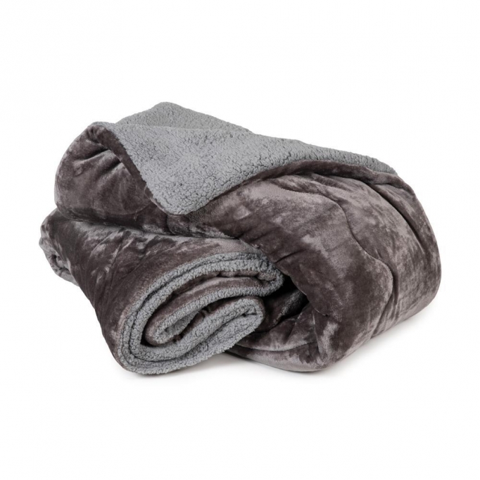 Κουβερτοπάπλωμα μονό flannel με κάτω όψη sherpa γκρι 160x220εκ.