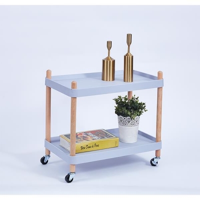 Τραπέζι βοηθητικό - τρόλεϊ ξύλινο με 2 επίπεδα γαλάζιο 56x34xΥ46εκ.