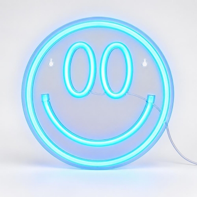 Φωτιζόμενο διακοσμητικό LED Neon Smiley μπλε 25x25εκ.