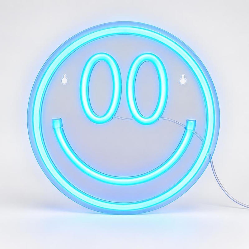 Φωτιζόμενο διακοσμητικό LED Neon Smiley μπλε 25x25εκ.