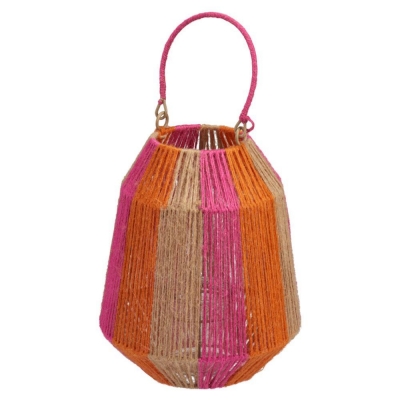 Φανάρι μεταλλικός σκελετό, γυαλί και γιούτα ροζ-πορτοκαλί 21×21×25εκ. Φανάρι μεταλλικός σκελετό, γυαλί και γιούτα ροζ-πορτοκαλί 21×21×25εκ.