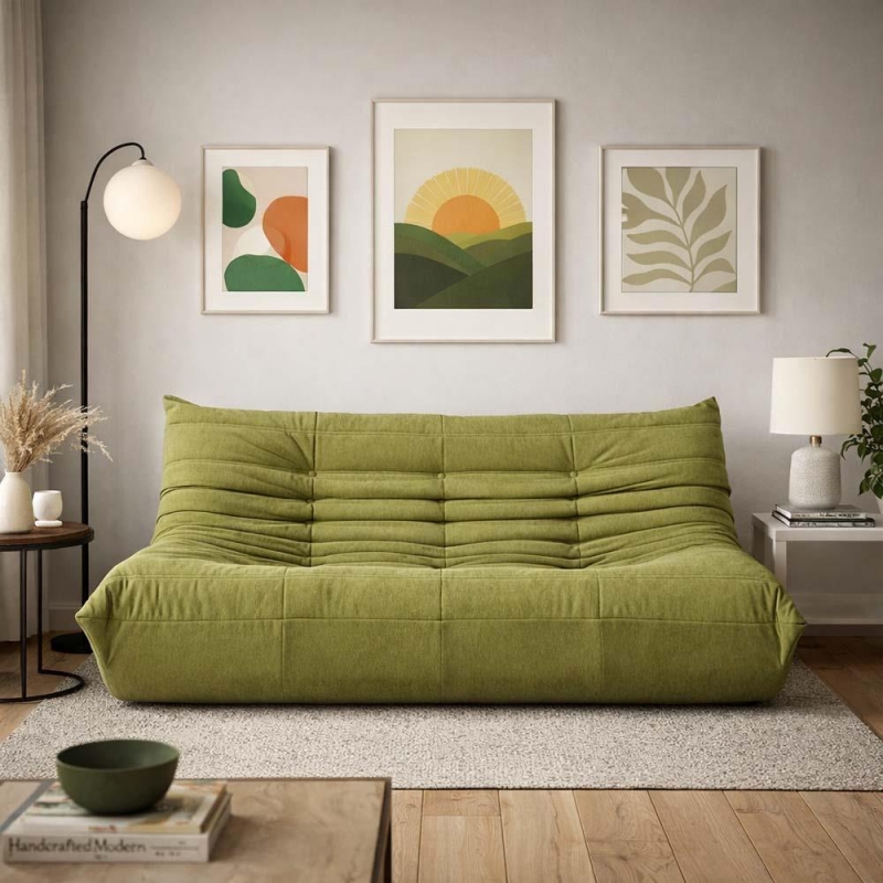 Compressed Nextdeco καναπές τριθέσιος Togo χακί Υ70x174x102εκ.