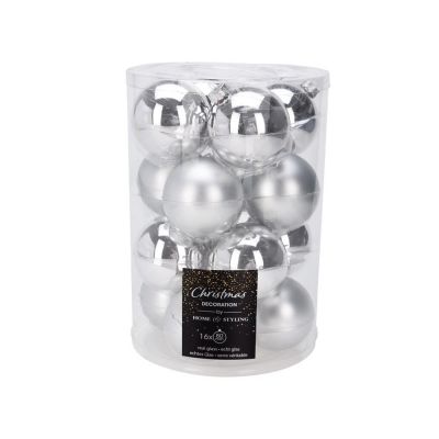 Σετ 16 χριστουγεννιάτικες γυάλινες μπάλες ασημί Ø8εκ.