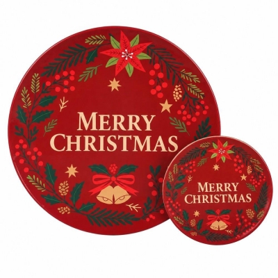 Σετ σουπλά και 4 σουβέρ Χριστουγεννιάτικο Merry Christmas κόκκινο 8 τεμ.