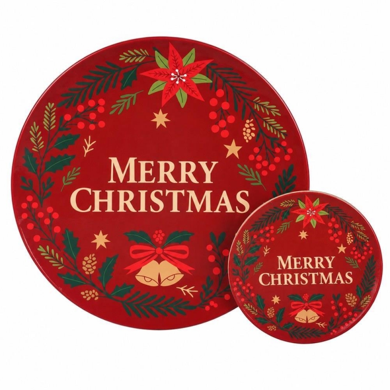 Σετ σουπλά και 4 σουβέρ Χριστουγεννιάτικο Merry Christmas κόκκινο 8 τεμ.
