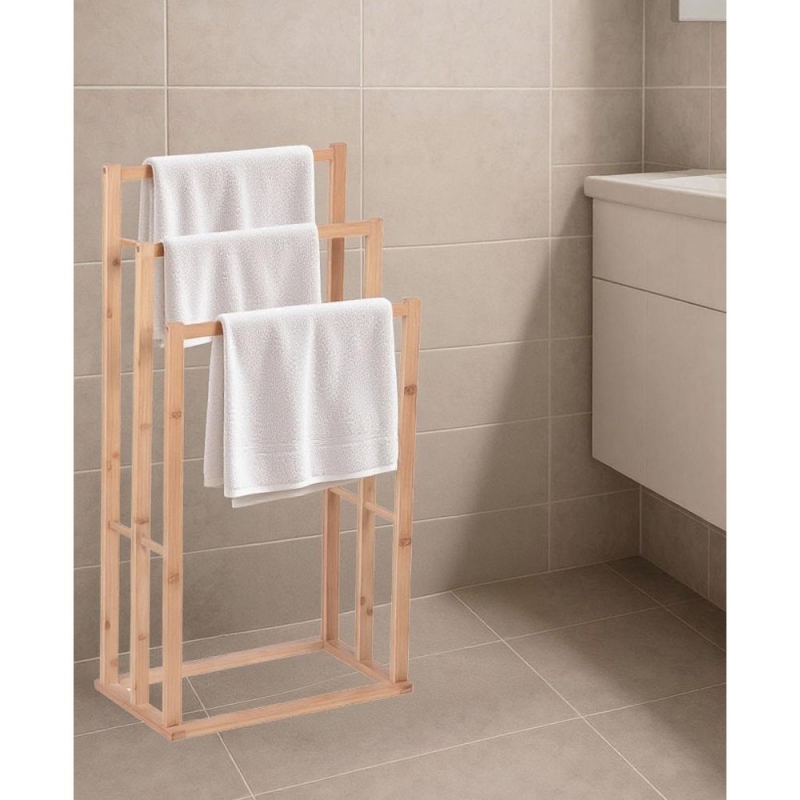 Κρεμάστρα δαπέδου 3 ράγες μπαμπού Υ82x40x25εκ.