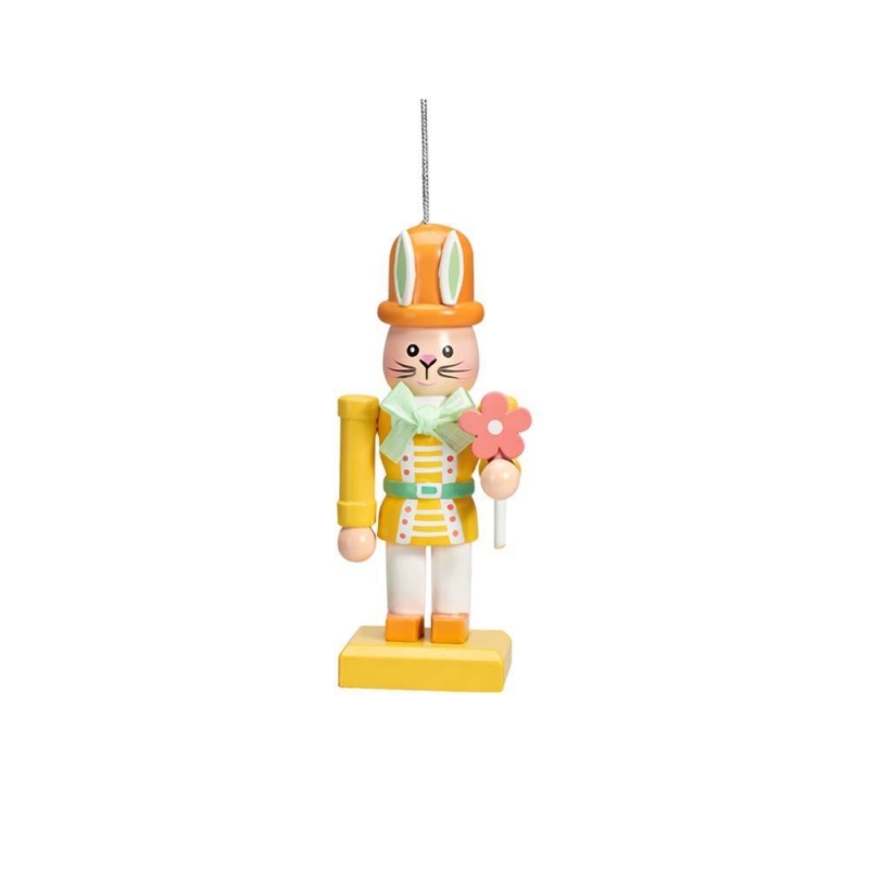 Κρεμαστό διακοσμητικό λαγουδάκι καρυοθραύστης 4×3,5×9εκ. ξύλινο κίτρινο