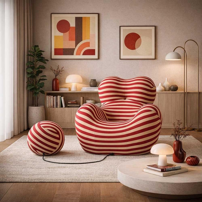 Compressed πολυθρόνα Nextdeco κόκκινο-μπεζ 102x120xΥ92εκ.