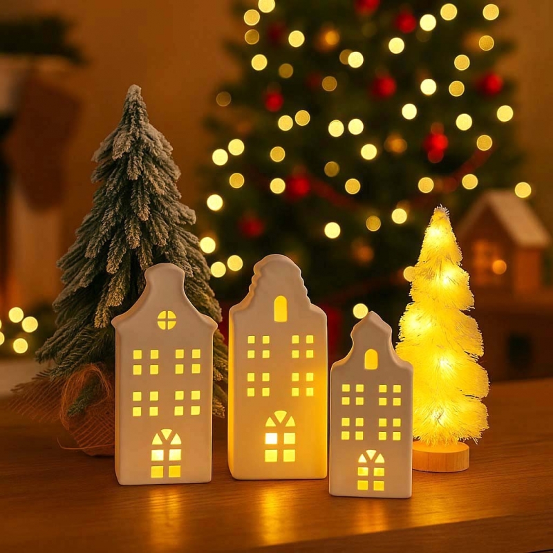 Σπιτάκι LED κεραμικό Υ23,5εκ καμπυλωτή στέγη Σπιτάκι LED κεραμικό Υ23,5εκ καμπυλωτή στέγη