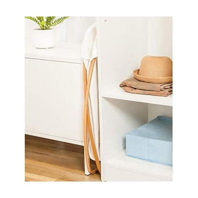 Καλάθι απλύτων Nextdeco μπαμπού σκελετός λευκό ύφασμα 40x36x70εκ.