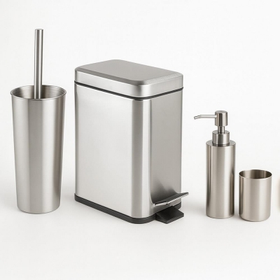 Σετ αξεσουάρ μπάνιου Nextdeco ανοξείδωτο ατσάλι ασημί 4 τεμαχίων